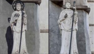 Statua di San Pietro prima e dopo. Messaggio per Bergoglio?